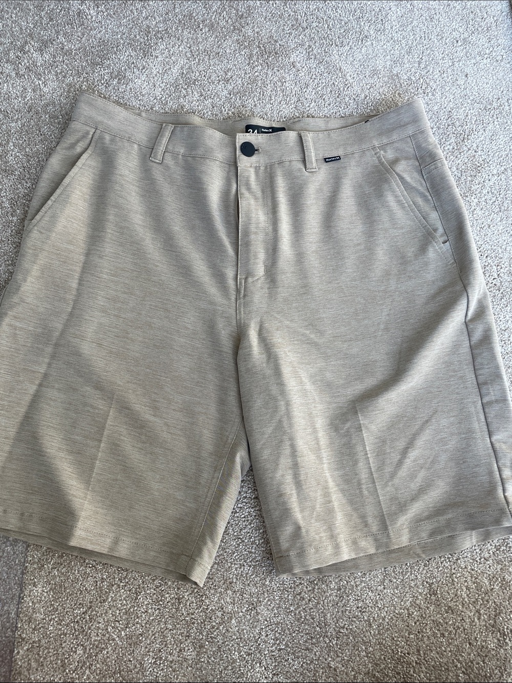 Hurley Men's Light Khaki Flat Front Performance Shorts
